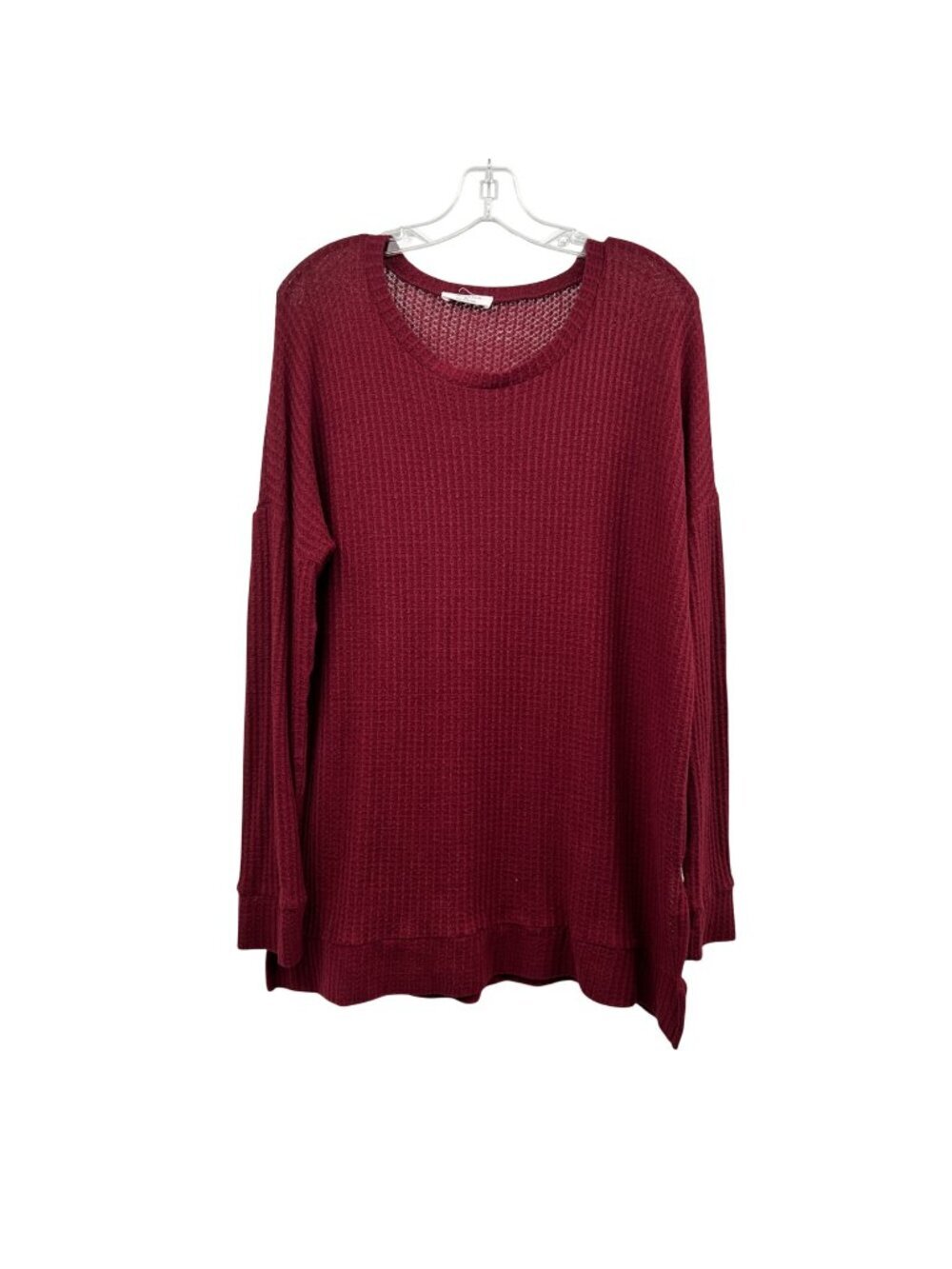 Zenana Womens Waffle Knit Tunic Top Long Sleeve Maroon Size Medium